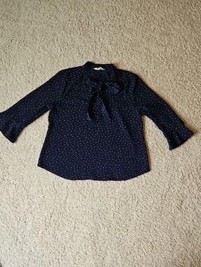 Sweet Wanderer Navy Blue Polka Dot Blouse